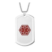 BAIYI Medical Alert ID Necklace Stainless Steel Matte Dog Tag for Men Women 24 inch Free Engraving