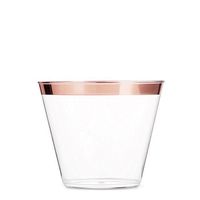 100 Rose Gold Rim Plastic Cups 9 Oz Elegant Clear Plastic Tumbler Cups Disposable for events: Weddings, Parties, Meetings, and Reunions (Rose Gold)