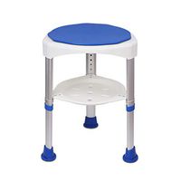 Bath Stool 360 Degree Rotatable Aluminum Alloy Shower Stool Bathroom Stool Height Adjustable Bath Chair Old Man Shower Chair with Storage Shelf and Non-Slip Mat (Color : Navy Blue)