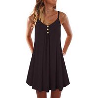 Kiyotoo Women Summer Tank Top Dress Casual Spaghetti Strap Button Down V Neck Sleeveless Beach Swing Dresses Sundress Black