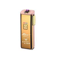 Lighters Dual Arc Lighter Rechargeable Flameless Windproof Electronic Portable Plasma Double Arc Lighter Battery Indicator Good for Cigar Cigarette Candle (Gold)
