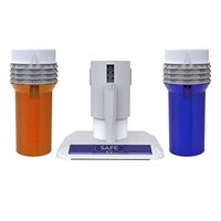 Safe Rx Mini-Safe Pill Bottle | Set Your Own Code Combination Lock | Secure Medication or Small Valuable Items, Certified Child-Resistant, Senior-Friendly| 5.4″ x 2″ Bottles 2-pk Blue/Amber + Encoder