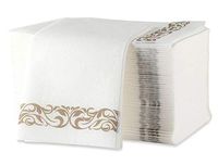 Highly Absorbent Paper Linen Napkins with Gold Border, Disposable Table Napkin for Dinner, Birthday & Other Events, 100 Count