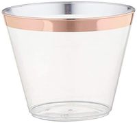 Rose Gold Rimmed Fancy Disposable Plastic Cups - 240 Pack Clear Tumblers Wedding Party Holiday Luxurious Blush 9 Ounce