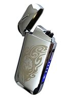 Vizliter Electronic Plasma Lighter, Flameless, Dual Arc, Elegant Slick Design, Rechargeable, Business, Silver Tribal Wolf