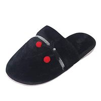 Theoylos Women's Fleece Slippers Soft Cozy Cotton Slippers Ladies Non-Slip Indoor Slippers Winter Slippers Boots Black