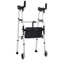 J&W Standard Walkers Foldable Walker Adjustable Walking Assist Equipped Wheels Equipped with arm Rest pad for The Elderly and People with Limited Mobility Bearing 100KG Silver(with seat Board)