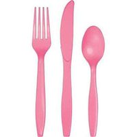 Candy Pink Heavy Duty Plastic Cutlery Assort. 24 Pack