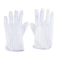 uxcell 8 Pairs White Full Finger Stripes Pattern Anti-static Working Gloves