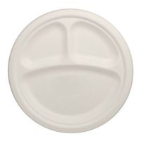 Durable Eco-Friendly 9" Bagasse Plates (3 Compartments) Pack of 50 Round White Plates w/Dividers. Microwave Safe, Compostable, Made from Sugercane Fibers (50 Count)