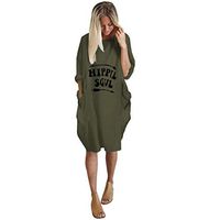 Womens Plus Size Loose Tops Dress Crew Neck Casual Long Sleeve Pocket Dress Hippie Baggy Party Club Beach (Green, XXXXL)