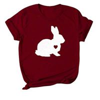 Eoeth Plus Size Women Easter Bunny Tops T-Shirt Funny Casual Short Pullover Sleeve Summer Blouse Shirts Tees Tracksuits Wine
