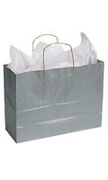 Large Metallic Silver Paper Shopping Bags - 16" x 6" x 12" Case of 100