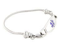 Women's Medical Alert ID Bracelet - Beaded Pan-Dorra Type, Custom Engraving Included - Purple, Size 7.75