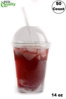 14 oz Cups, 50 Pack | Iced Coffee Go Cups and Dome Lids | Cold Smoothie | Plastic Cups with Dome Lids | Clear Plastic Disposable Pet Cups | Ideal for Coffee, Parfait, Juice, Soda, Cocktail, Party Cups