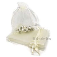 TheDisplayGuys 48-Pack 4x6 Cream/Beige Sheer Organza Gift Bags with Drawstring, Jewelry Candy Treat Wedding Party Favors Mesh Pouch