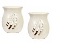 Hosley Set of 2 White Ceramic Oil Warmers 4.2 Inch High. Ideal for spa and aromatherapy. Use with brand wax melts cubes essential oils and fragrance oils. O9