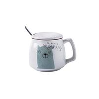 XIONGHAIZI Mug, Coffee Cup, Ceramic Cup, Couple Cup, Milk Cup, Home Office Cup, Breakfast Cereal Cup, Cartoon Cute Pet Rabbit with Lid with Spoon, Pink, Blue Coffee Cup, (Color : Blue)