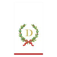 Caspari Christmas Laurel Wreath Paper Guest Towel Napkins in Letter D, 60 Napkins Included