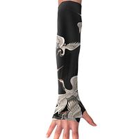 FRS Ltd Unisex Cooling Arm Sleeves White Cranes UV Sun Protection Arm Perfect for Driving Fingerless Breathable Gloves (1 Pair)