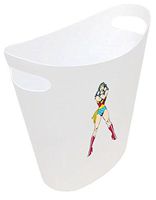 New! 2 Gallon Slim Style Wastebasket in a White Plastic Finish That Features Your Choice of a Novelty Theme Logo and a Free Trash Can Liner! (Wonder Woman)