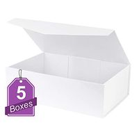 5 Pack White Hard Gift Box with Magnetic Closure Lid 14" X 9" X 4" Rectangular Sturdy Gift Boxes with White Glossy Finish