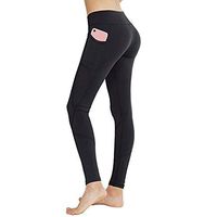 Youmymine Women High Waist Yoga Sport Pants Workout Fashion Skinny Leggings Fitness Cell Phone Pockets Athletic Tight Pants (L, Black)