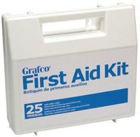 Stocked First Aid Kit - 25 person: Plastic case w/dividers9" x 8-3/8" x 2-and one half&qu