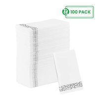 Party Bargains Disposable Linen-Feel Paper Guest Towels | Durable & Decorative Cloth-Like Soft Bathroom Hand Napkins for Dinner, Wedding or Cocktail Party | White & Silver 100 Count