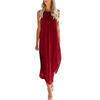 COOKI Women Dresses Casual Loose Sleeveless Oversized Split Maxi Dress Summer Beach Long Dress Plus Size Dress Red