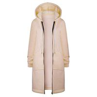 Ros1ock Women Warm Zipper Cardigan Solid Color Long Coat Jacket Drawstring Casual Tops Outwear Khaki