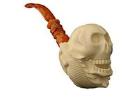 MeerschaumMarket - Meerschaum Pipe - Skull & Dragon Pipe from Master Carver I. Baglan - Smoking Pipe Hand Made from The Finest Block Meerschaum - New - Meerschaum Pipes