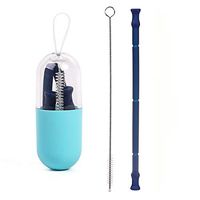 AINAAN Capsule type silicone Collapsible Straw，Reusable, 100% Food Grade, Blue