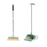 Broom and Dustpan With Long Handle Telescopic Up Extra Long Handle Multi-Function Soft Brush Broom and Dustpan Magic Stainless steel rod Broom Set Home Kitchen Garage Hospital Garden clea