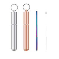Collapsible Reusable Metal Straws,Telescopic Straw with Aluminum Case Cleaning Brushes (with Multi-Colored Straws)