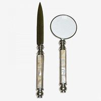 Q&Q 1511013 Silver Letter Opener and Magnifying Glass Set with Capiz Shell Handles