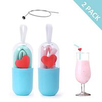 Collapsible Straw with Case and Cleaning Brush Reusable Silicone Straws Portable Grade Foldable Straws for Outdoor, Household, Party, Office - 2 Pack(Green/Pink)
