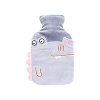 Healifty Hot Water Bottle Cute hot Water Bag with Plush Stuffed Animal Cover (Grey Hippo Pattern)