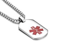 JF.JEWELRY Arc Surface Stainless Steel Medical ID Alert Necklace for Men & Women,Free Engraving 20 inches