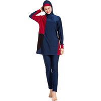Gojendy Women Spliced Bathing Suit for Muslin Long Sleeves with Cap Swimsuit Beachwear (XXXL, Blue)