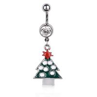 Women Christmas Snowflake Rhinestone Belly Bar Button Navel Ring Body Piercing (Design - Christmas tree)