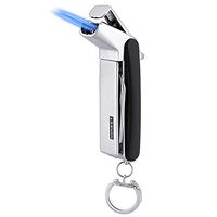 Multitool Lighter Sleeve Cigar Punch Lighter Double Jet Flame Butane Cigarette Torch Lighter (Black)