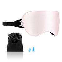 Philorn Natural Silk Eye Mask for Sleeping, Soft and Skin-Friendly Sleep Mask with Adjustable Strap Anti-Noise Earplugs, Blocks Out 100% Light, Pure Cotton Filled Sleeping Eye Mask Pink