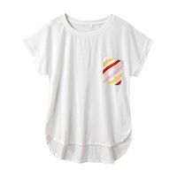 JQjian Womens Summer Short Sleeve O Neck Casual Tee Shirt Top Blouse with Cute Rainbow Print Pockets (S, White)