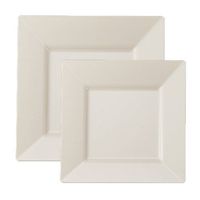 Posh Party Supplies Fancy Square Bone Plastic Plate Combo for 20 Settings | 20 9.5" Dinner Plates | 20 6.5" Salad Plates | 40 Piece Set