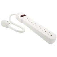Topzone® 1 Feet 6 Outlets Built-in Safety Circuit Breaker Angle Plug AC Wall Power Strip UL Listed (White)