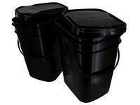 5.3 Gallon Black Rectangular Bucket/Pail with Hinged Snap Lid, 2 Pack