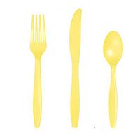 Light Yellow Plastic Assorted Cutlery, Serves 24