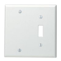 Leviton 88006 002-000 1-Toggle 1-Blank Standard Size Wall Plate, 2 Gang, 4.5 in L X 4.56 in W 0.22 in T, Standard, White