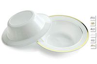 " OCCASIONS" 40 Bowls Pack, Heavyweight Disposable Wedding Party Plastic Bowls (6 oz Dessert Bowls, White & Gold Rim)